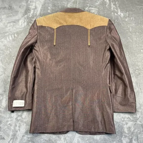 Vintage 70s Encino Western Blazer Suede Yoke Brown Sport Coat 38R NWT - Picture 2 of 8